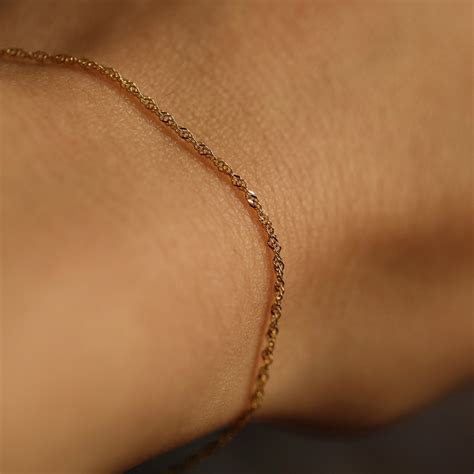 Singapore Chain, Gold Chain Bracelet, 14K Solid Gold Bracelet, Simple ...