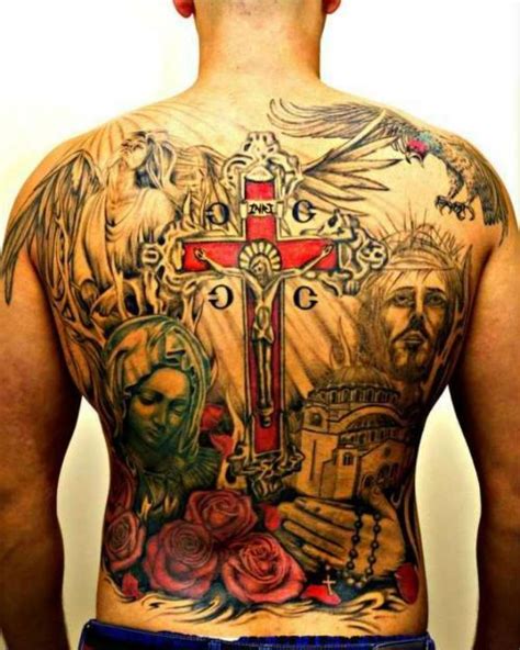 Great jesus with crucifix tattoo on whole back - Tattooimages.biz