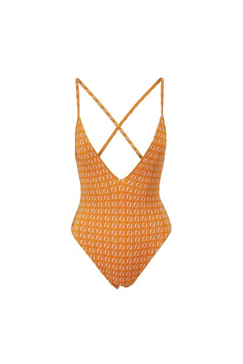 Fendi - Orange Deep V One Piece Swim Suit | Mitchell Stores