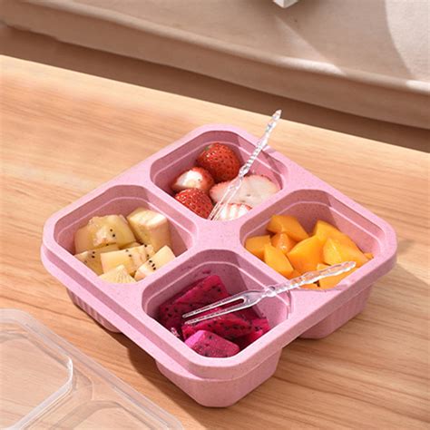 4 Compartment Bento Box Meal Prep Containers, Sturdy Plastic Design
