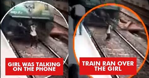 train ran   girl   talking  phone  video