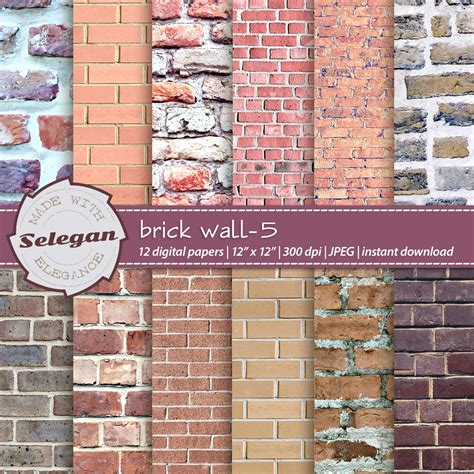 Brick wall 5 digital printable pattern paper for scrapbooking