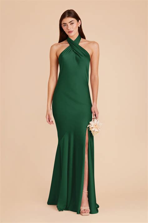 Stephanie Forest Green Matte Satin Bridesmaid Dress | Birdy Grey