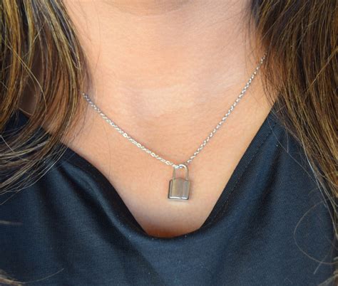 dainty lock chain necklace lock necklace lock chain layering necklace