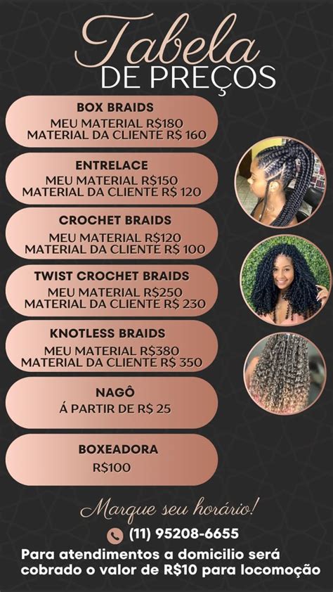 Valor De Penteado - Tabela de preços penteados | Tabela de preços tranças box braids ...