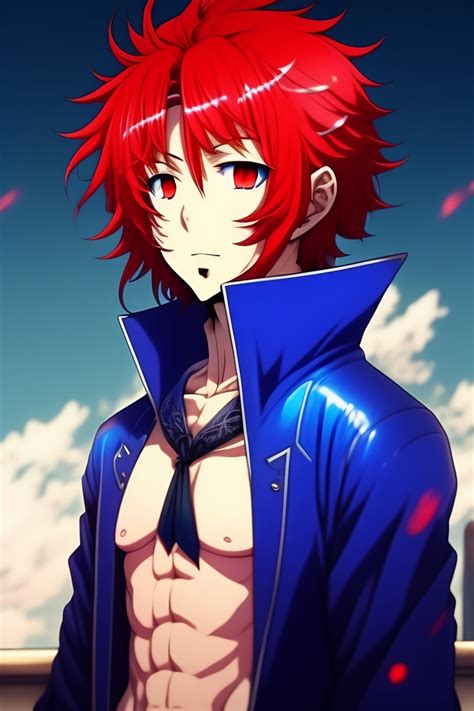 Lexica - A red hair anime guy kiss blue long hair anime man blue hair