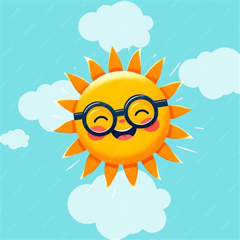 Cartoon sun character with cloud funny cute sunny smile face or emoji