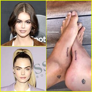 kaia gerber shows  matching foot tattoos   delevingne