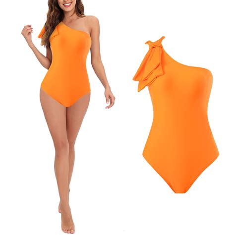 TrendVibe365 Women's Swimwear One Piece Suits Orange Swimsuits Thong