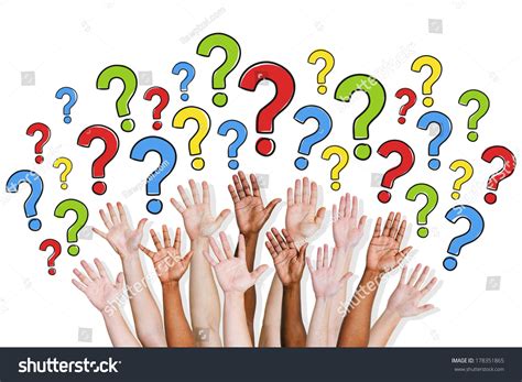 diversity  hands raised  question marks stock photo