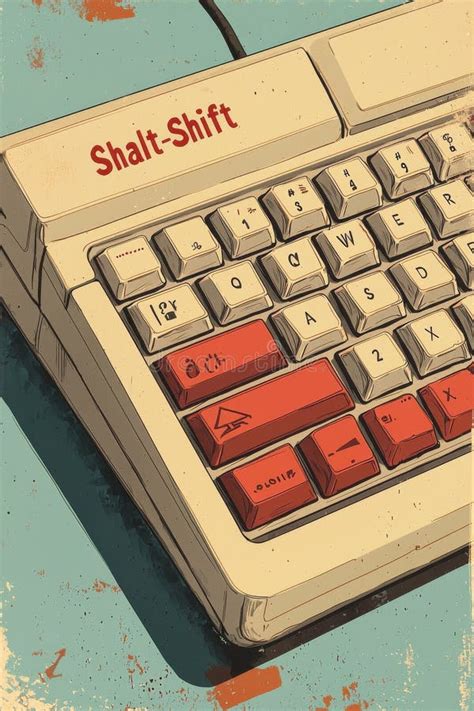 vintage keyboard design featuring  prominent red shift key  retro