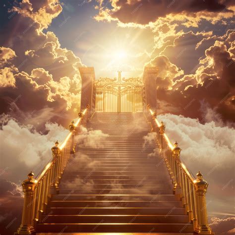 Heavenly Stairs Leading to the Golden Gates of Heaven | Premium AI
