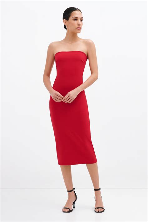 Strapless Red Midi Dress - Natalia Dress | Marcella