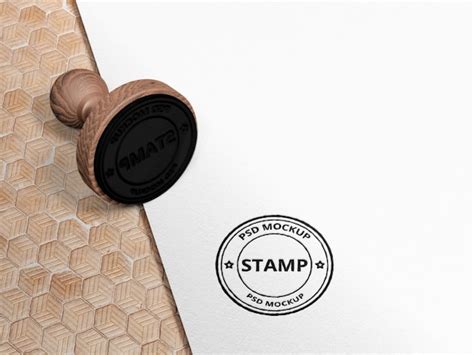 Premium PSD | Rubber stamp logo mockup on paper with round version