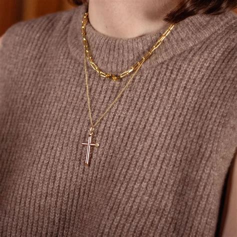 Large Solid Gold Cross Necklace – Lily Blanche
