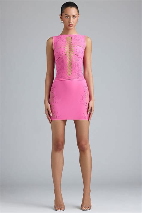 Joni Embellished Mid-Rise Mini Skirt in Bubblegum Pink | Oh Polly