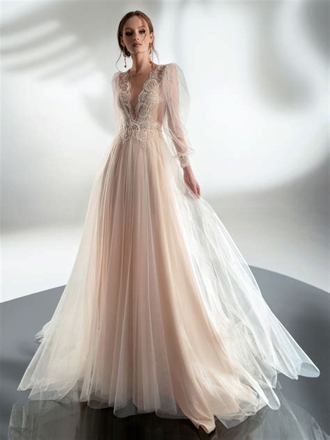 Long sleeve plunging neckline wedding dress 60 photos - Astyledwedding.com