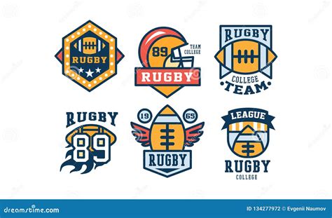 Rugby Team Logo Design Set, Vintage College League, Sport Club Emblem ...