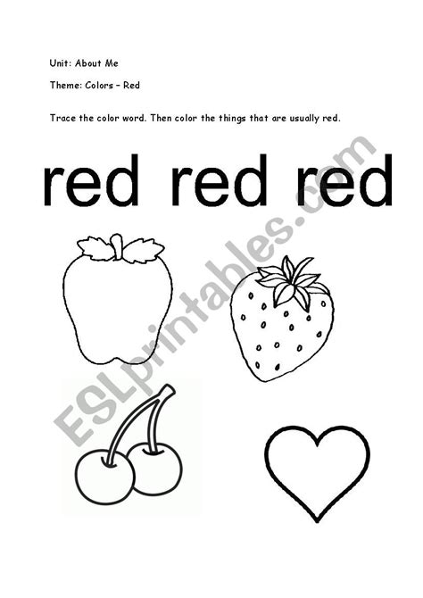 Color Red - ESL worksheet by lolie