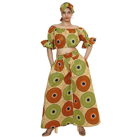 Women's Printed Off Shoulder Crop Top with Pants Set – African-Stars