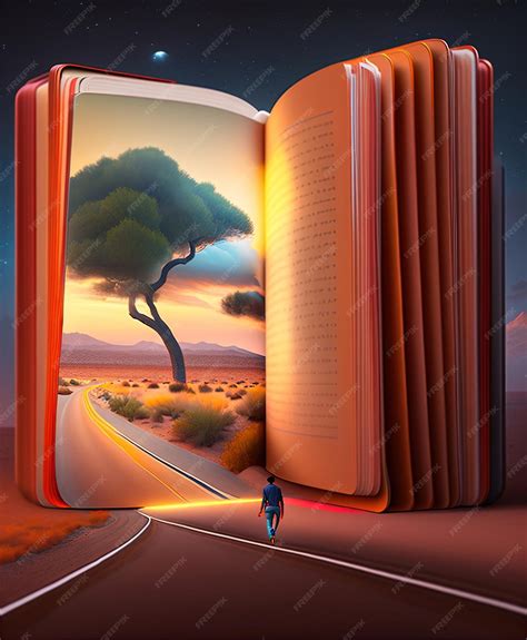 Premium Photo | A standing book opens and a path emerges from the left page