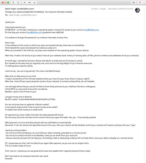 “Hacked Account” Blackmail Spam on the Rise—Beware! - TidBITS