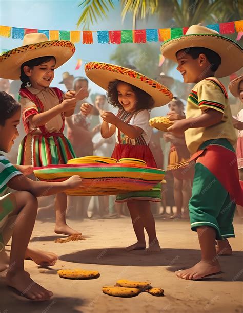 premium photo  group  children playing traditional mexican games