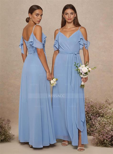 Simple A-Line V-Neck Cold Shoulder Floor-Length Chiffon Bridesmaid