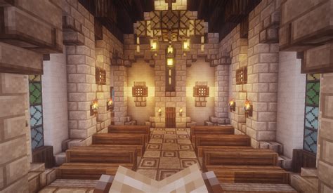 The interior of a little chapel I made. : r/Minecraft