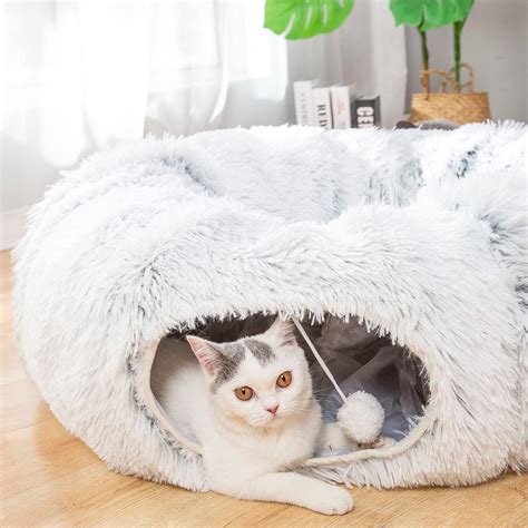 LUCKITTY Warm Fluffy Plush Cat Dog Tunnel Bed Under Christmas Tree Big