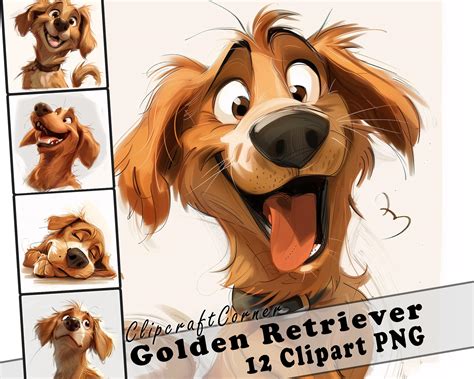 12 Golden Retriever Clipart PNG Funny Dog Bundle | Watercolor Dog