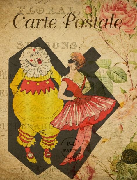 clown vintage floral postcard  stock photo public domain pictures