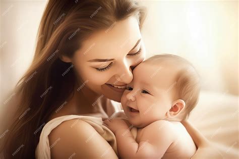 Retrato mujer bonita sosteniendo a un bebé recién nacido mamá amorosa