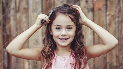 premium photo beautiful girl brushing  hair