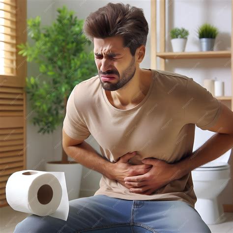 Person holding stomach in pain clutching toilet paper experiencing