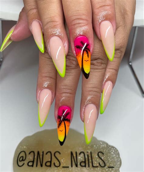 Palm Tree Sunset Nails 🌴🌅💚 | Palm tree nails, Tree nails, Beach nail