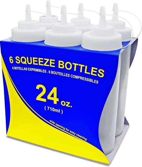 Amazon.com: 6 Pack 24 oz Plastic Condiment Squeeze Bottles with Caps