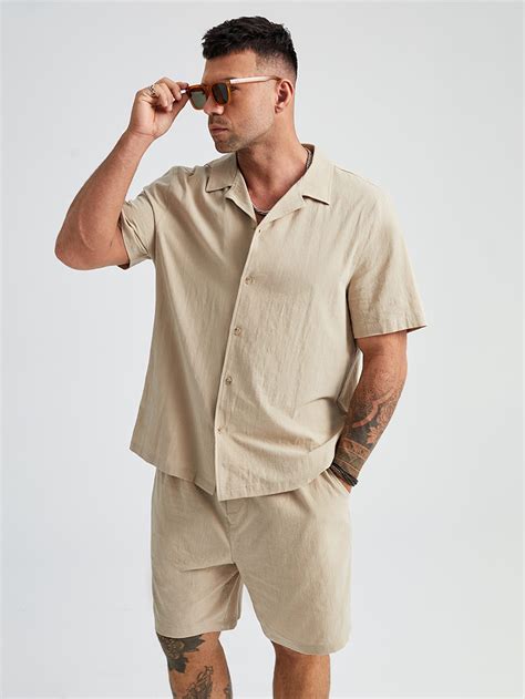 Men Solid Lapel Neck Shirt & Shorts | Mens outfits, Summer outfits men