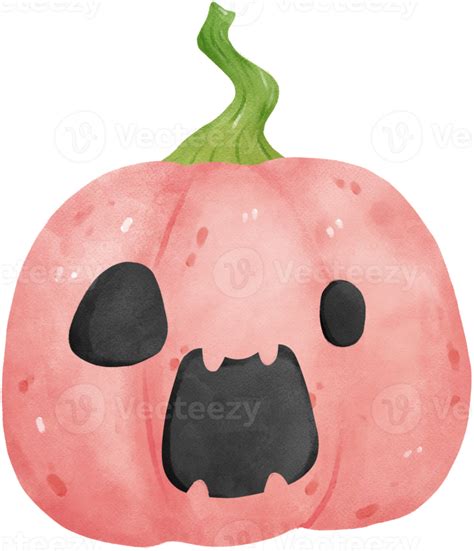 cute watercolour Halloween autumn pumpkins with face carved cartoon ...