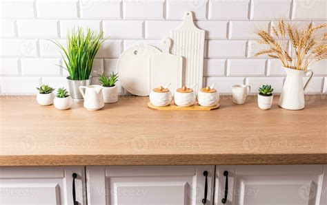 Beautiful modern kitchen countertop background in light colors. natural ...