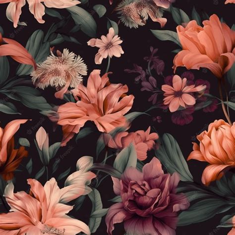 premium photo  black floral wallpaper   dark background