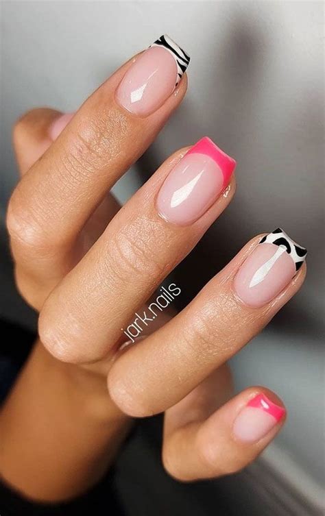 cute summer nails  mismatched pink animal print french tip