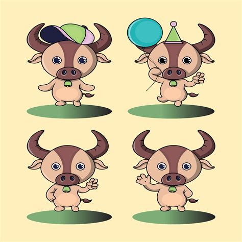 set of cute cartoon character buffalo vector design 9010434 Vector Art ...