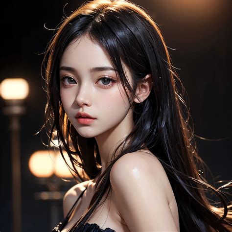 A close up of a woman with long black hair posing for a picture - SeaArt AI