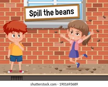 English Idiom Picture Description Spill Beans Stock Vector (Royalty ...