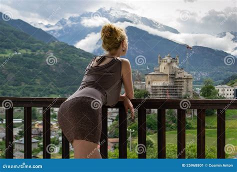 girl  balcony stock image image  gorgeous leisure