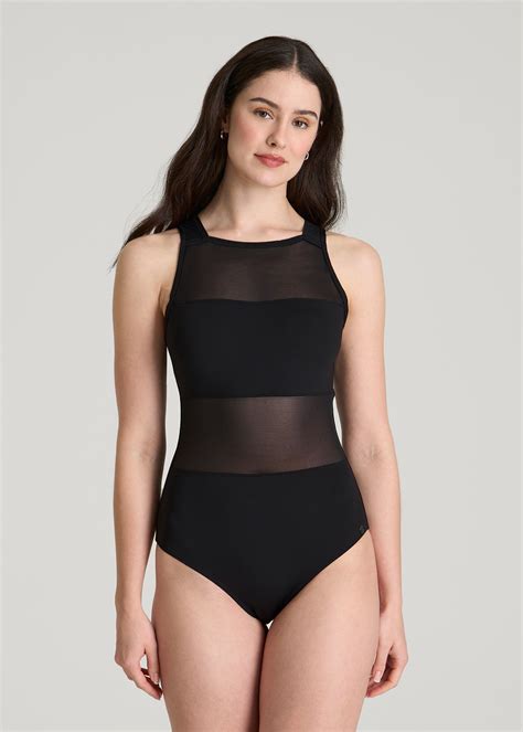 High Neck Mesh One Piece Swimsuit for Tall Women | American Tall
