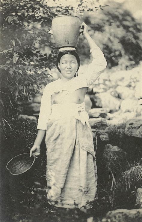 Lot - Antique Early Photo Woman Transporting Water Korea Nude