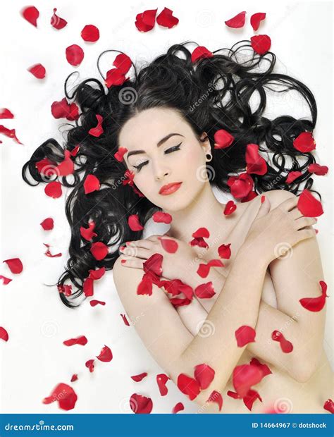 Beautiful Nude Woman with Roses Isolated on White Stock Image - Image