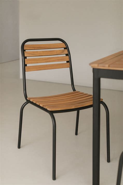 stackable dining chair  steel  acacia wood artus sklum